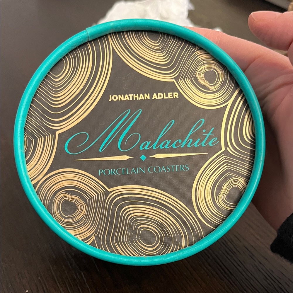 Jonathan Adler Malachite Coasters - Teal and Gold Swirl